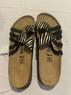 Betula Women's Black & Gold Striped Slide Sandals